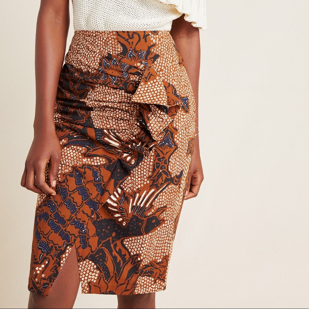 Anthropologie Adi Ruffled Batik Pencil Skirt